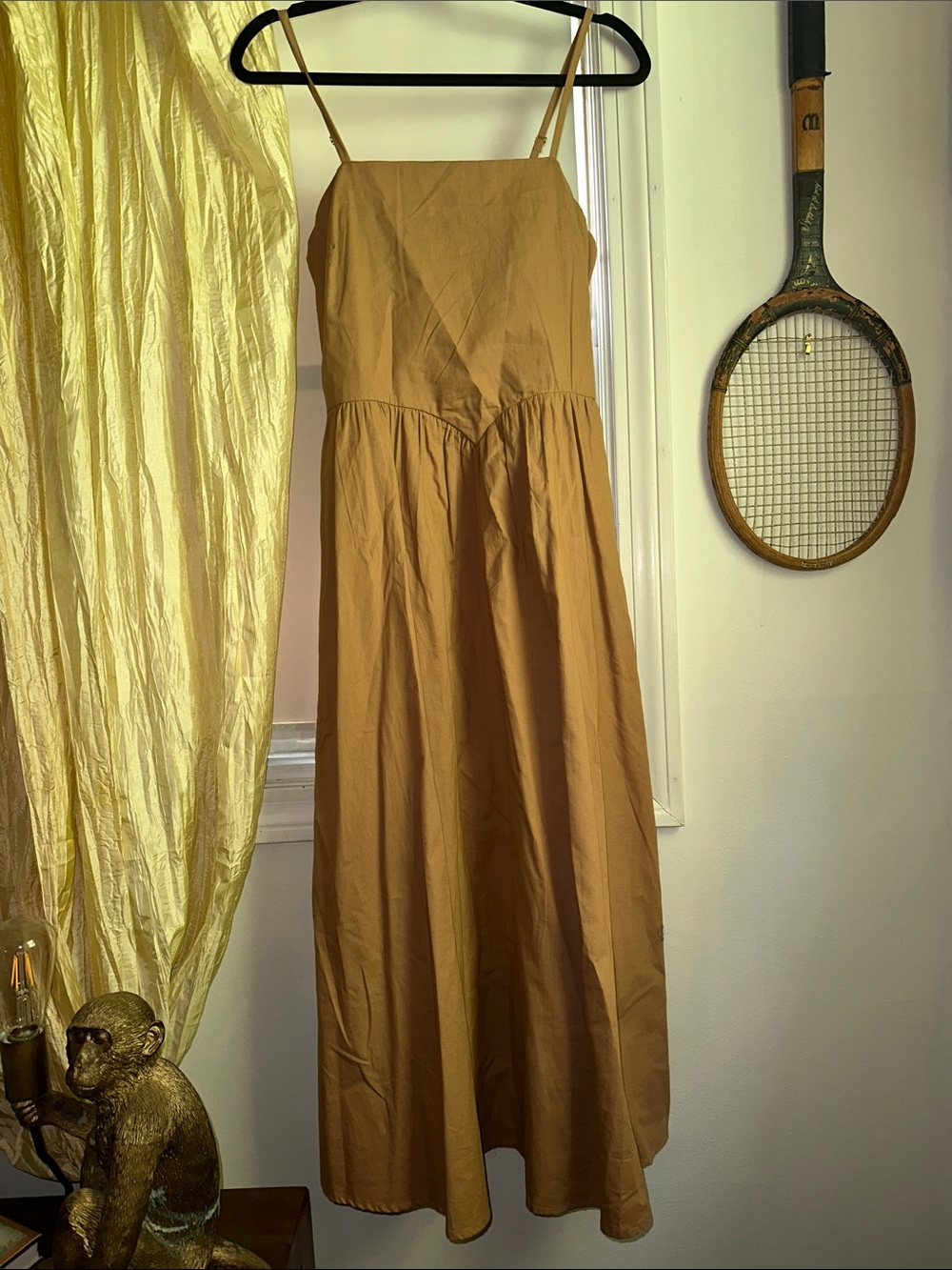 Japna Tan Midi Dress with Spaghetti Straps